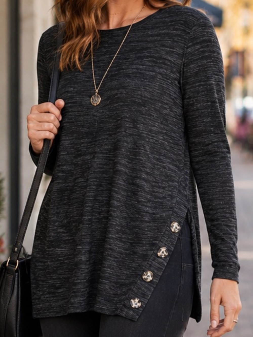 Agnes & Dora Black Lightweight Tunic Sweater Side Button Detail NWT